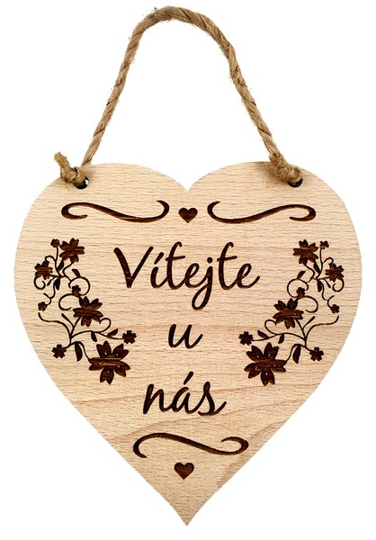 AMADEA Drevené srdce s textom Vitajte u nás, masívne drevo, 16 x 15 cm