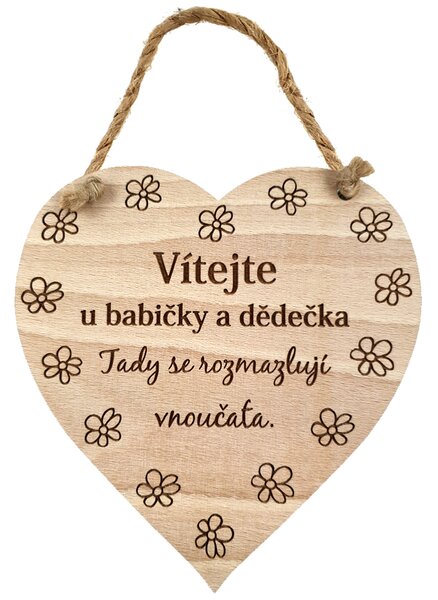 AMADEA Drevené srdce s textom Vitajte u babičky a deduška, tu.. , masívne drevo, 16 x 15 cm