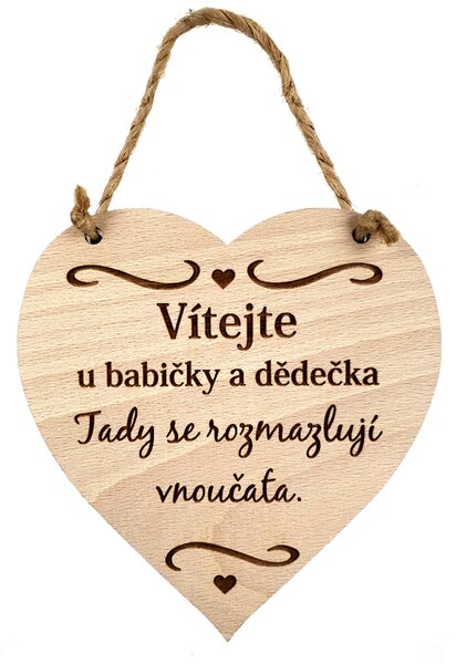 AMADEA Drevené srdce s textom Vitajte u babičky a deduška, tu.., masívne drevo, 16 x 15 cm