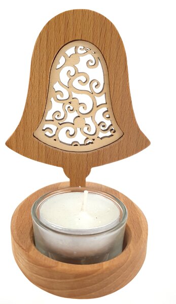 AMADEA Drevený svietnik zvonček s vkladom - ornament, masívne drevo, výška 10 cm