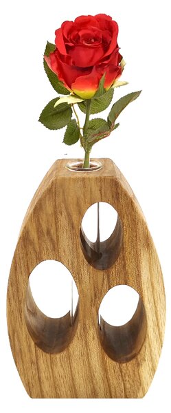 AMADEA Drevená váza oblá s otvormi, masívne drevo, výška 12 cm