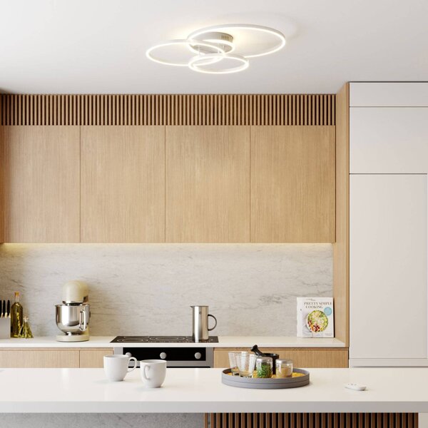 Lindby Smart stropné LED svetlo Tula, diaľkové ovládanie, Tuya, Hliník / sivá / zinok, Obývacia izba / jedáleň, Hliník, Moderný, Závesné svetlo