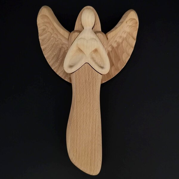 AMADEA Drevený anjel so srdcom, masívne drevo, 22x15x2 cm