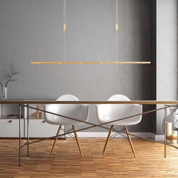 Quitani LED závesné svietidlo Tolu, dĺžka 119 cm, mosadz, Mosadz / zlato, Obývacia izba / jedáleň, Hliník, Moderný, Závesné svietidlo