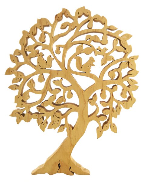 AMADEA Drevený strom s veveričkami, masívne drevo, výška 24 cm