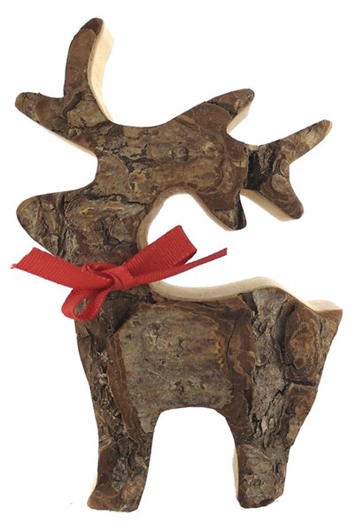 AMADEA Drevený jeleň s kôrou, masívne drevo, výška 11 cm