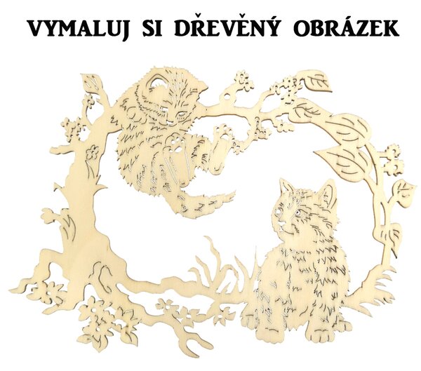 AMADEA Drevený obrázok na vymaľovanie mačiatka 17 cm