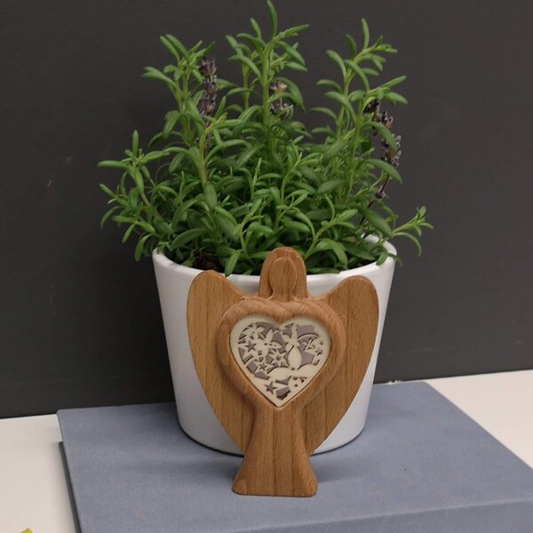 AMADEA Drevený anjel s vkladom - ornament, masívne drevo, výška 10 cm