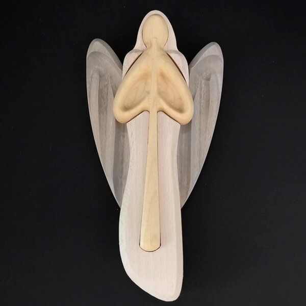 AMADEA Drevený anjel s flautou, farebný, masívne drevo, 22x12x2 cm