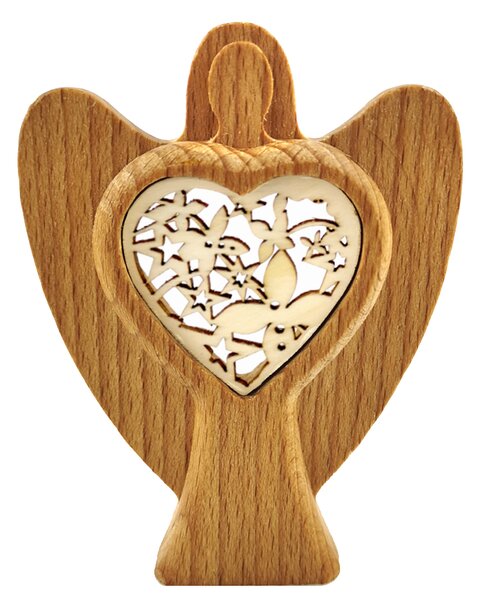 AMADEA Drevený anjel s vkladom - ornament, masívne drevo, výška 10 cm