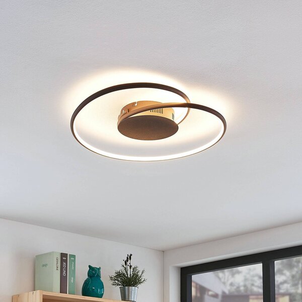 Lindby LED stropné svietidlo Joline, Ø 45 cm, hrdzavohnedá farba, kov, Hnedá / hrdzavá, Obývacia izba / jedáleň, kov, Moderný