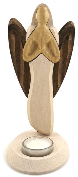 AMADEA Drevený svietnik anjel so srdcom, farebný, masívne drevo, výška 25 cm