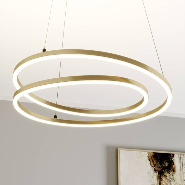 Lindby LED závesné svietidlo Davian, mosadzná farba, 49 cm, stmievateľné, Mosadz / zlato, Obývacia izba / jedáleň, Hliník, Moderný