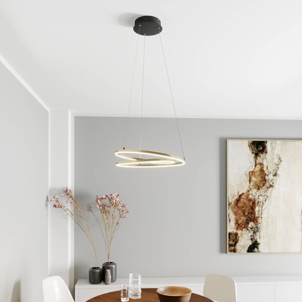 Lindby LED závesné svietidlo Davian, mosadzná farba, 49 cm, stmievateľné, Mosadz / zlato, Obývacia izba / jedáleň, Hliník, Moderný