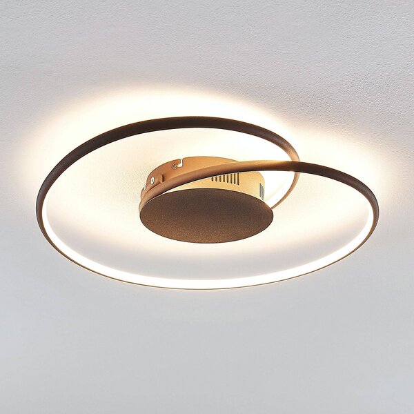 Lindby LED stropné svietidlo Joline, Ø 45 cm, hrdzavohnedá farba, kov, Hnedá / hrdzavá, Obývacia izba / jedáleň, kov, Moderný