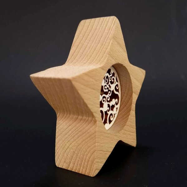 AMADEA Drevená dekorácia hviezda s vkladom - ornament, masívne drevo, výška 10 cm