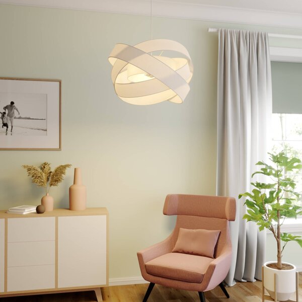 Závesné svietidlo Lindby Simaria, biele, textil, Ø 60 cm, E27, Biela / opálová, Obývacia izba / jedáleň, Textil / látka / hodváb, Moderný, Závesné svietidlo