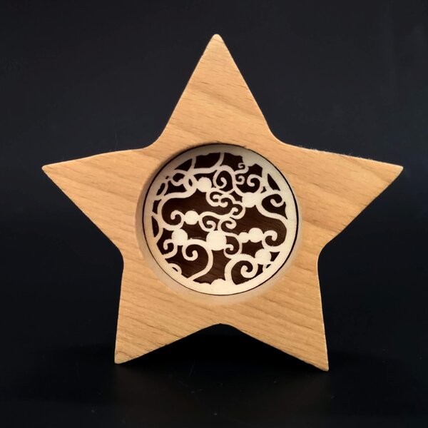 AMADEA Drevená dekorácia hviezda s vkladom - ornament, masívne drevo, výška 10 cm