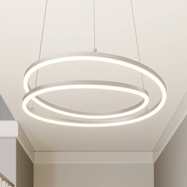 Lindby LED závesné svietidlo Davian, niklová farba, Ø 49 cm, stmievateľné, Hliník / sivá / zinok, Obývacia izba / jedáleň, Hliník, Moderný
