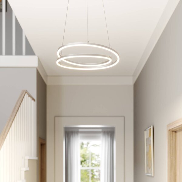 Lindby LED závesné svietidlo Davian, niklová farba, Ø 49 cm, stmievateľné, Hliník / sivá / zinok, Obývacia izba / jedáleň, Hliník, Moderný