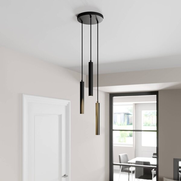 Arcchio LED závesné svietidlo Franka, 3 svetlá, Ø 24 cm, čierna, Čierna, Obývacia izba / jedáleň, Hliník, Moderný, Závesné svietidlo