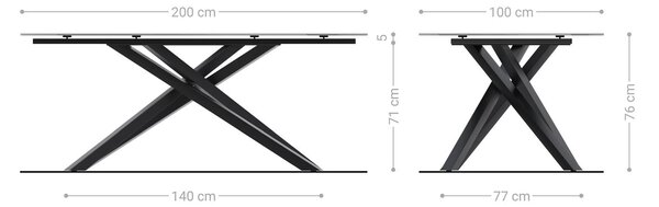 DELIFE Jedálenský stôl Edge 200x100 reliéfne sklo dymovo čierna 3D dizajn krížová podstava hranatý nerezová oceľ