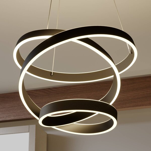 Lindby LED závesné svietidlo Olada, čierna farba, kov, Ø 51 cm, Čierna, Obývacia izba / jedáleň, Hliník, Moderný, Závesné svietidlo