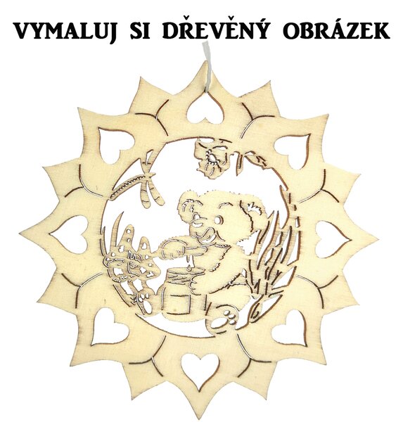AMADEA Drevený obrázok na vymaľovanie slnečnice s medvedíkom 10 cm