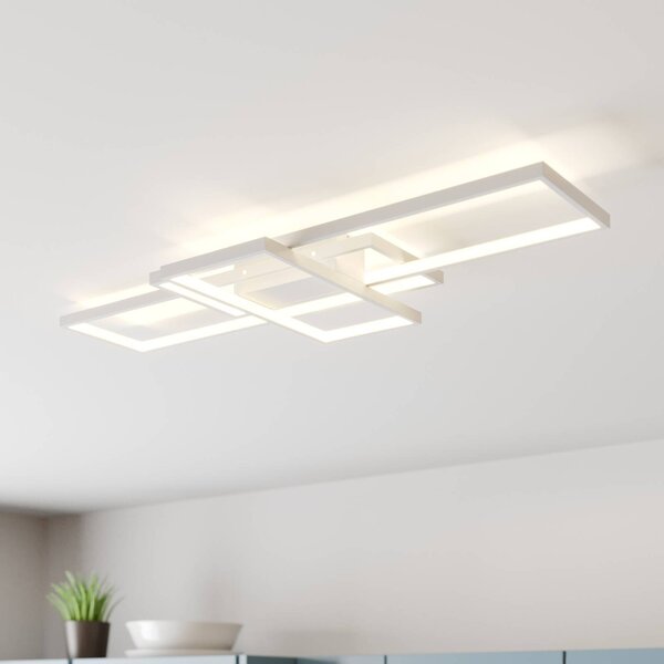 Lindby Poppy stropné LED svietidlo, stmievanie, Biela / opálová, Obývacia izba / jedáleň, Hliník, Moderný, Stropné svetlo