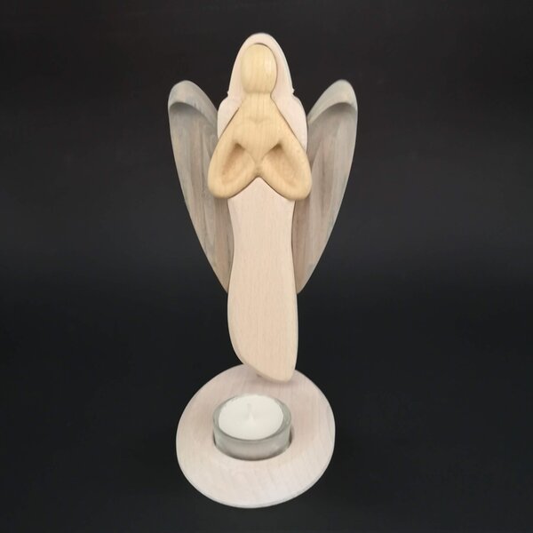 AMADEA Drevený svietnik anjel so srdcom, farebný, výška 25 cm