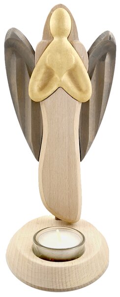 AMADEA Drevený svietnik anjel so srdcom, farebný, výška 25 cm