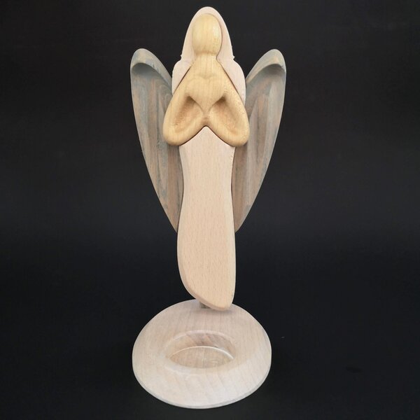AMADEA Drevený svietnik anjel so srdcom, farebný, výška 25 cm