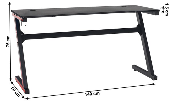 KONDELA Herný stôl/počítačový stôl, čierna/červená, MACKENZIE 140cm