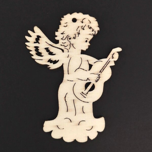 AMADEA Drevená ozdoba anjel s gitarou 6 cm
