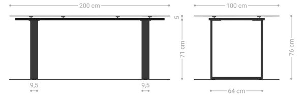 DELIFE Jedálenský stôl Edge 200x100 reliéfne sklo dymovo čierna 3D dizajn nerezová oceľ úzky