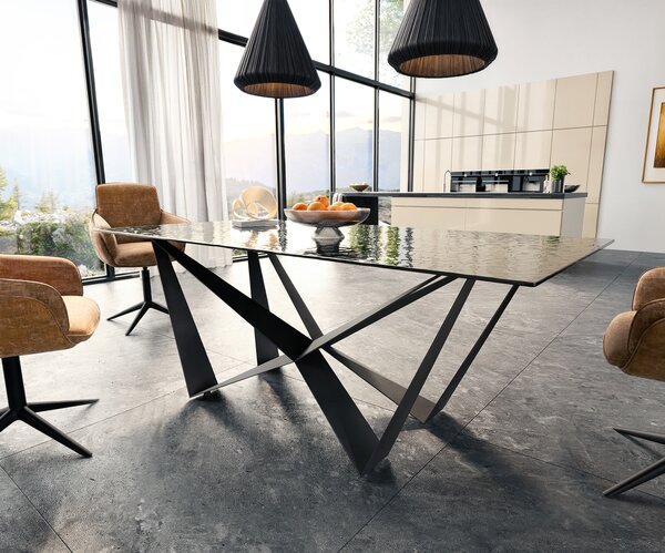DELIFE Jedálenský stôl Edge 200x100 reliéfne sklo dymovo čierna 3D dizajn Spider plochá oceľ čierna