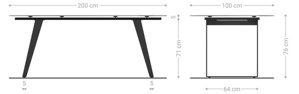 DELIFE Jedálenský stôl Edge 200x100 reliéfne sklo dymovo čierna 3D dizajn kov šikmý čierna