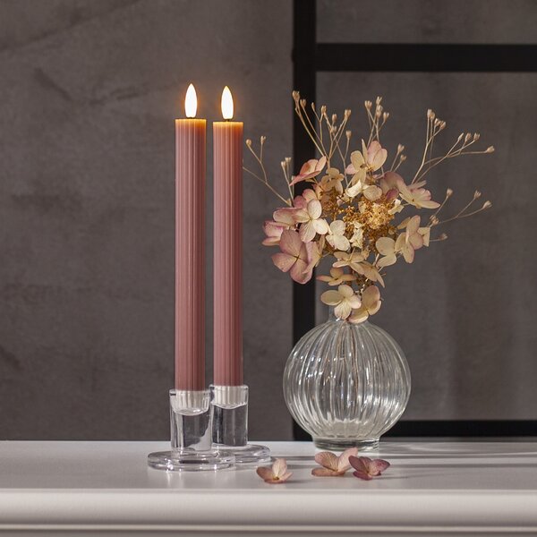 LED sviečka Flamme Stripe Pink – sada 2 ks
