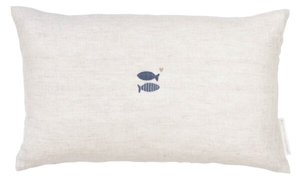 Ľanový vankúš s výplňou Naturel / Fish in blue 30 × 50 cm