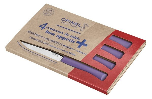 Opinel Bon Appetit sada 4 steakových nožov s polymérovou rukoväťou, čepel 11 cm, fialová 002199