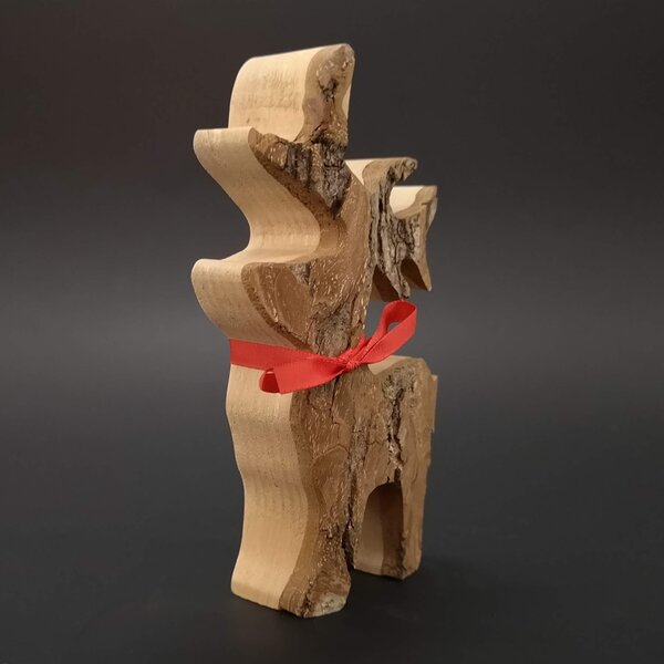AMADEA Drevený jeleň s kôrou, masívne drevo, výška 15 cm