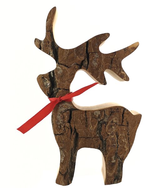 AMADEA Drevený jeleň s kôrou, masívne drevo, výška 15 cm