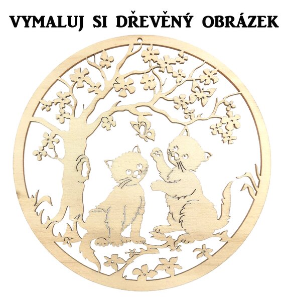 AMADEA Drevený obrázok na vymaľovanie mačky v koliesku , priemer 19 cm
