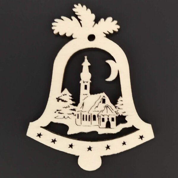 AMADEA Drevená ozdoba zvonček s kostolom 6 cm
