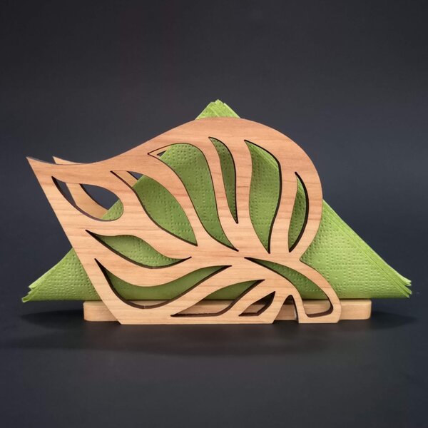 AMADEA Drevený stojanček na obrúsky v tvare listu, masívne jelša, 14x8,5x3,5 cm