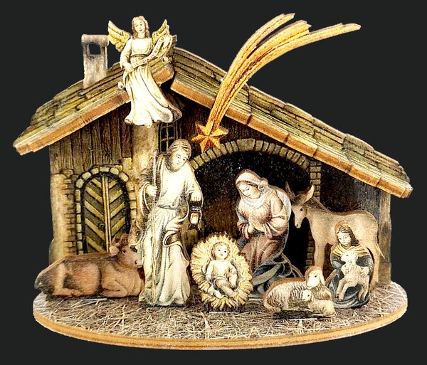 AMADEA Drevený skladací betlehem 3D 7 cm