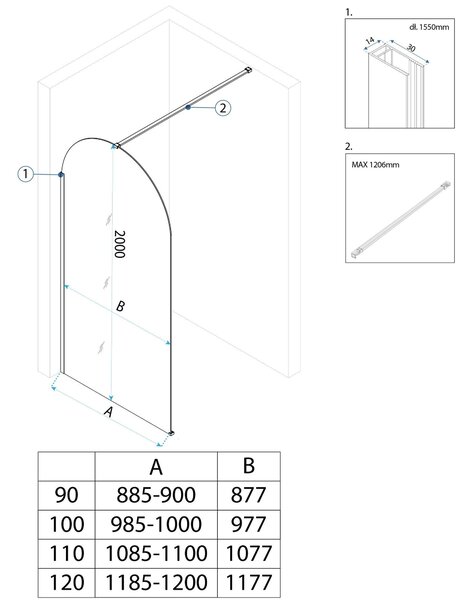 Rea Heaven, sprchová zástena Walk-in, 120 cm, zlatá matná, REA-K6682