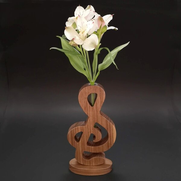 AMADEA Drevená váza v tvare husľového kľúča, masívne drevo, výška 24 cm