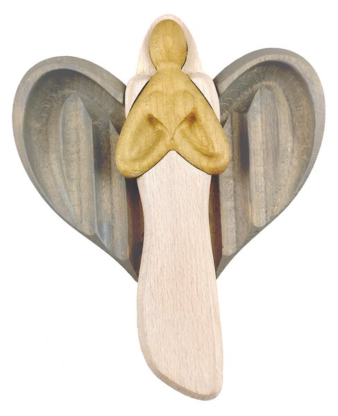 AMADEA Drevený anjel so srdcom, farebný, masívne drevo, 22x15x2 cm
