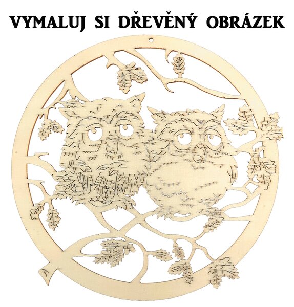 AMADEA Drevený obrázok na vymaľovanie sovy v koliesku 20 cm